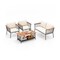 4-Piece Grey Rattan Outdoor Patio Set with Off-White Cushions and Acacia Wood